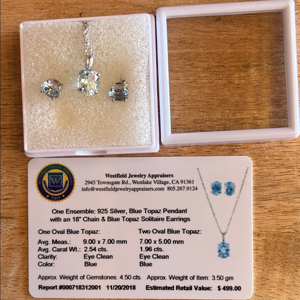 Blue Topaz Pendant and Earrings Set